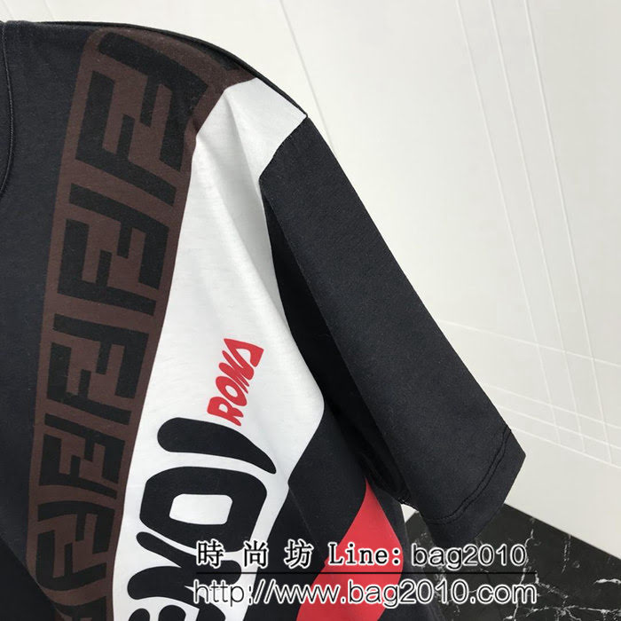 FENDI芬迪 19SS新款 mania系列 拼色logo定位印花 雙面絲光純棉 男款復古T恤 ydi2403